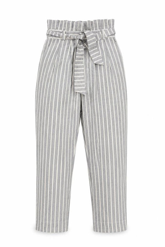 Topshop Women's Grey Striped Paperbag Trousers Size 6