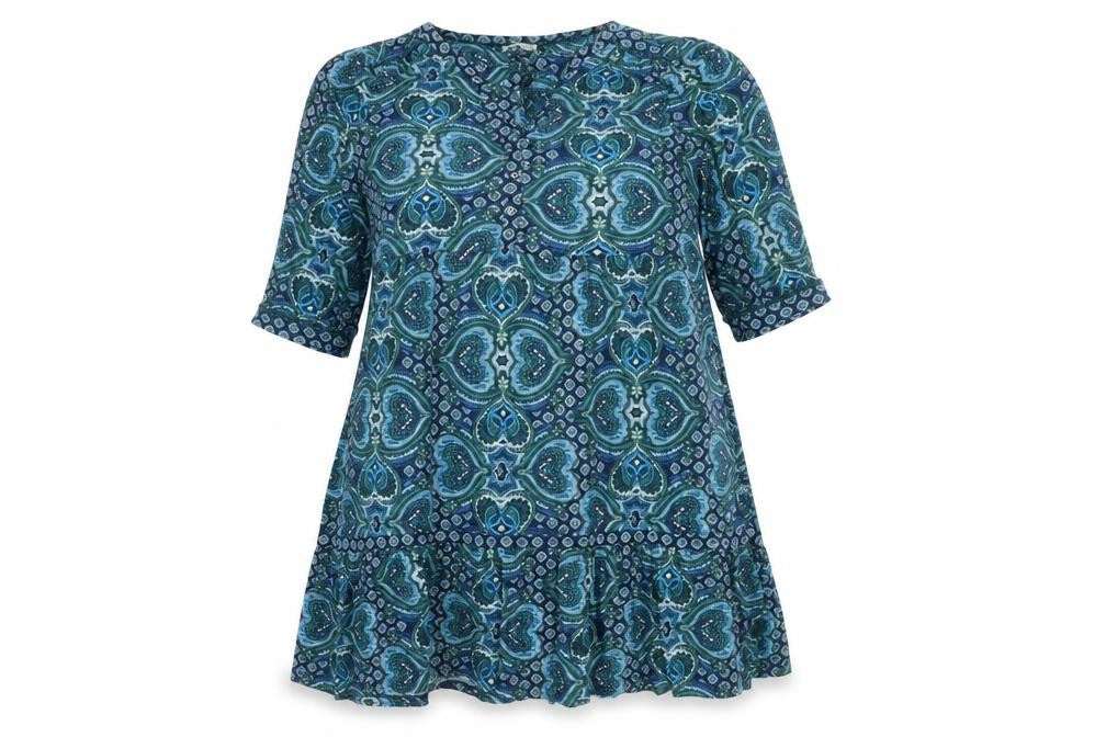Monsoon Women's Blue M Dress, Geometric, Half Sleeve