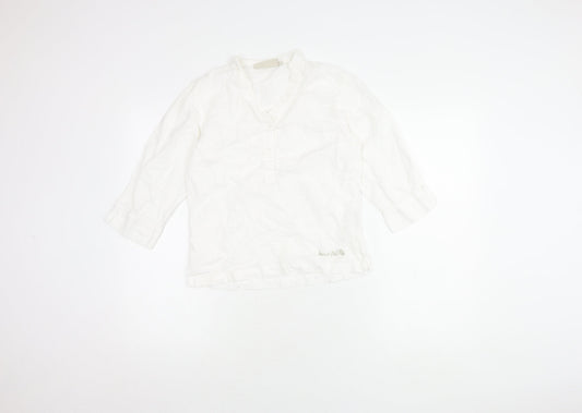 Weird Fish Women's White Cotton Linen V-Neck Shirt S