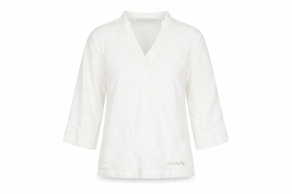 Weird Fish Women's White Cotton Linen V-Neck Shirt S