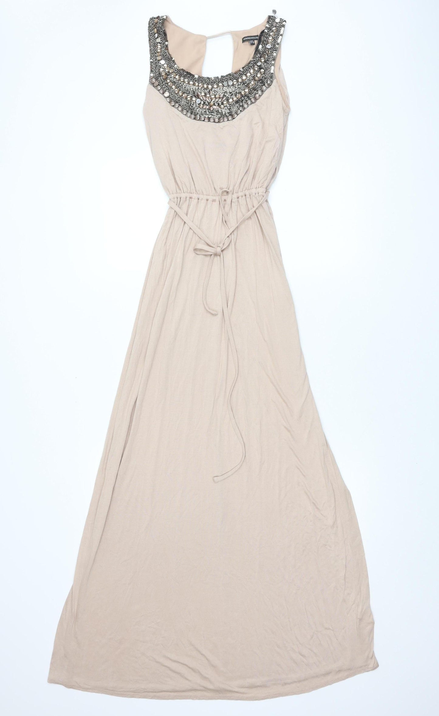 Warehouse Women's Beige Long High Neck Dress Size 8