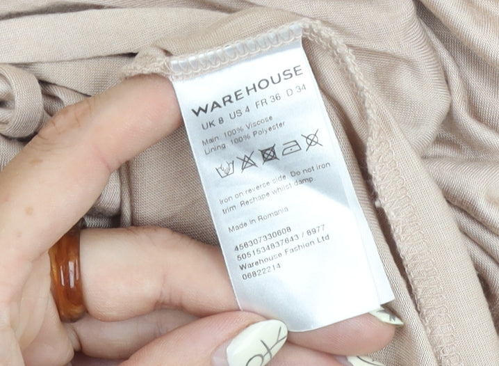Warehouse Women's Beige Long High Neck Dress Size 8