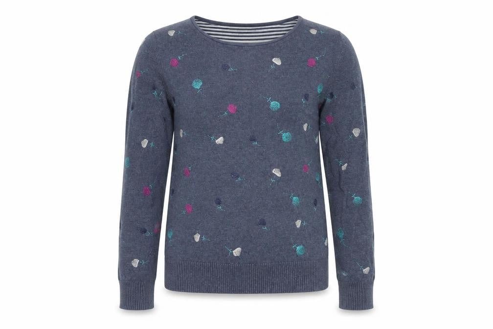 Knitted for Ewe Girls Blue Embroidered Pullover Jumper 12Y