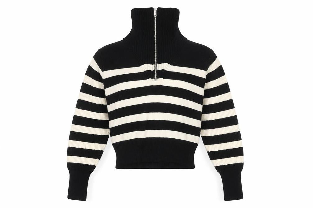 Zara Women's Black Full Zip Striped Jumper S, High Neck