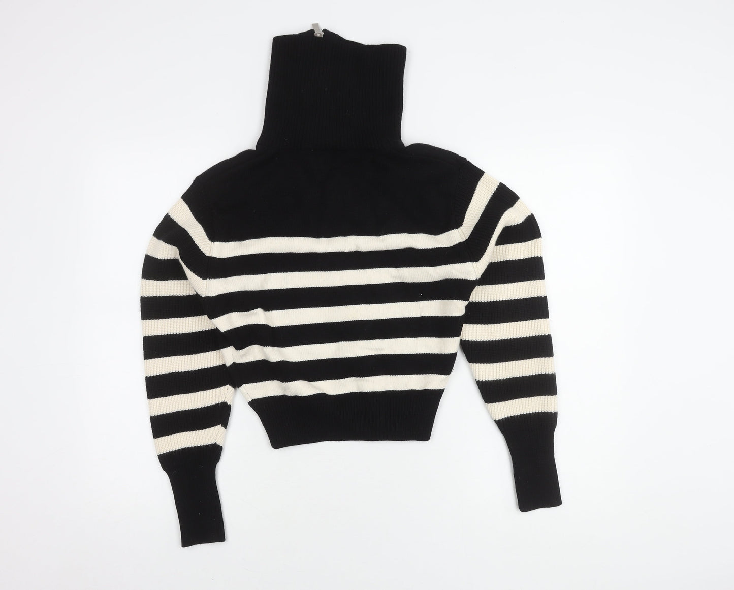 Zara Women's Black Full Zip Striped Jumper S, High Neck