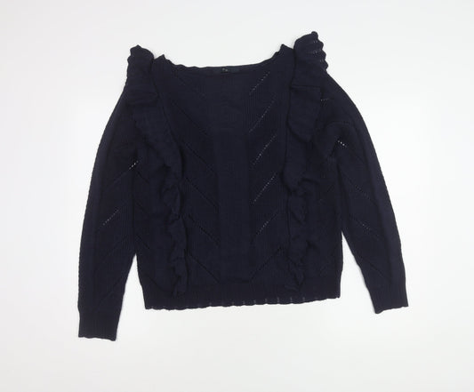 Next Women's Blue Ruffle Knit Pullover Jumper Size 14