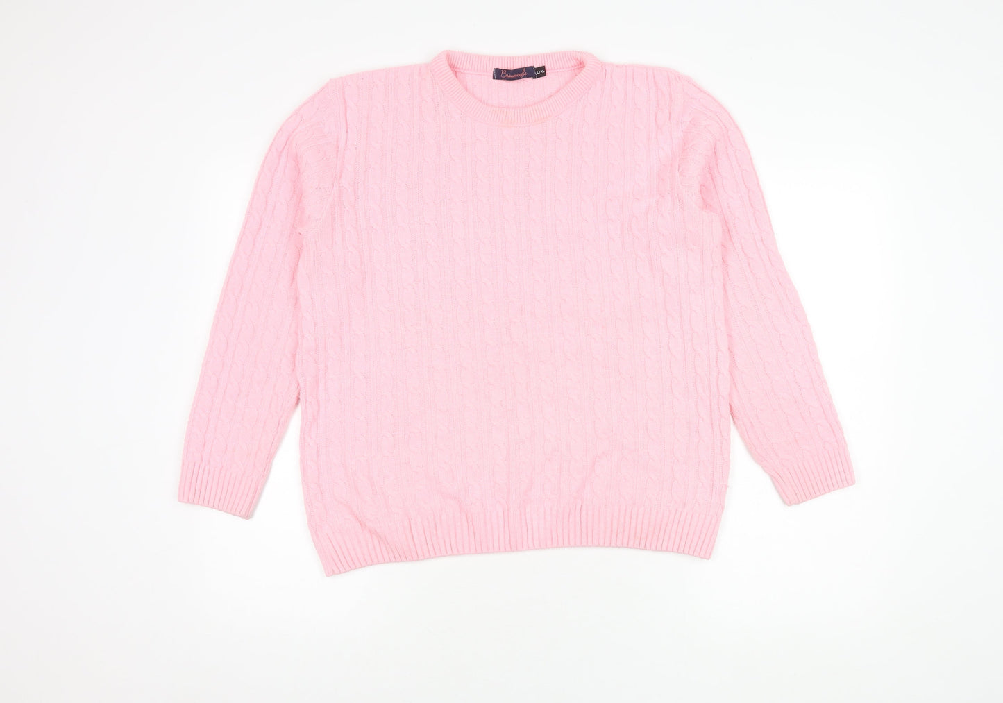 Beaumonde Women's Pink Cable Knit Pullover Jumper L/XL