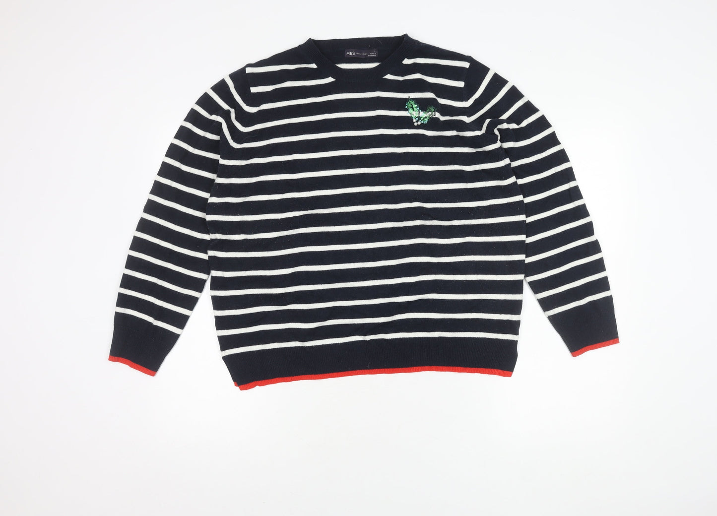 Marks and Spencer Women's Blue Striped Pullover Jumper L