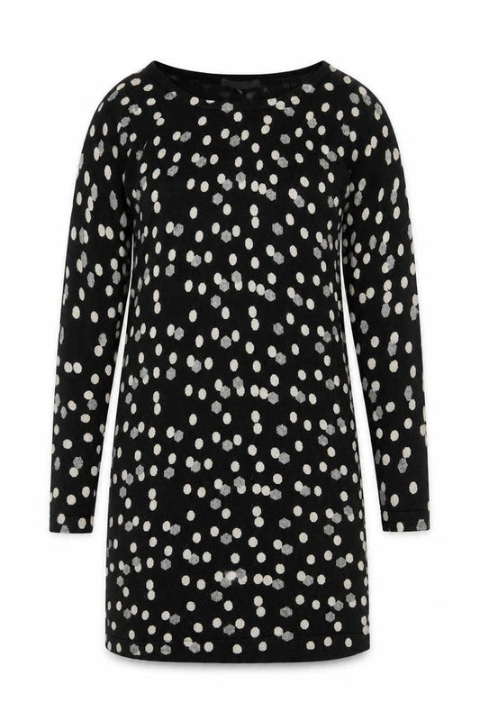 Front view of Marks & Spencer Women's Black Polka Dot Dress, size 8