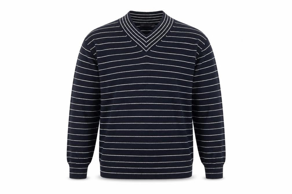 Marks & Spencer Men's Blue Striped V-Neck Jumper - S