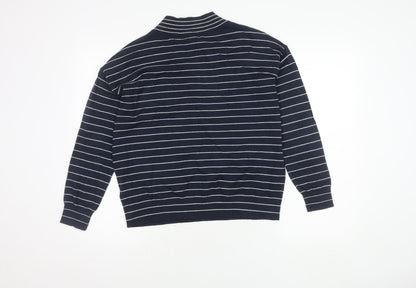Marks & Spencer Men's Blue Striped V-Neck Jumper - S