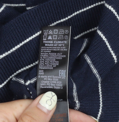 Marks & Spencer Men's Blue Striped V-Neck Jumper - S