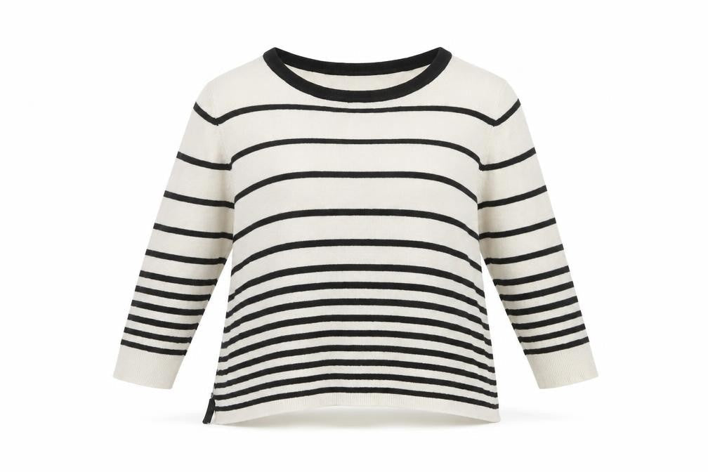 Warehouse Women’s Black Striped Pullover Crew Neck Jumper