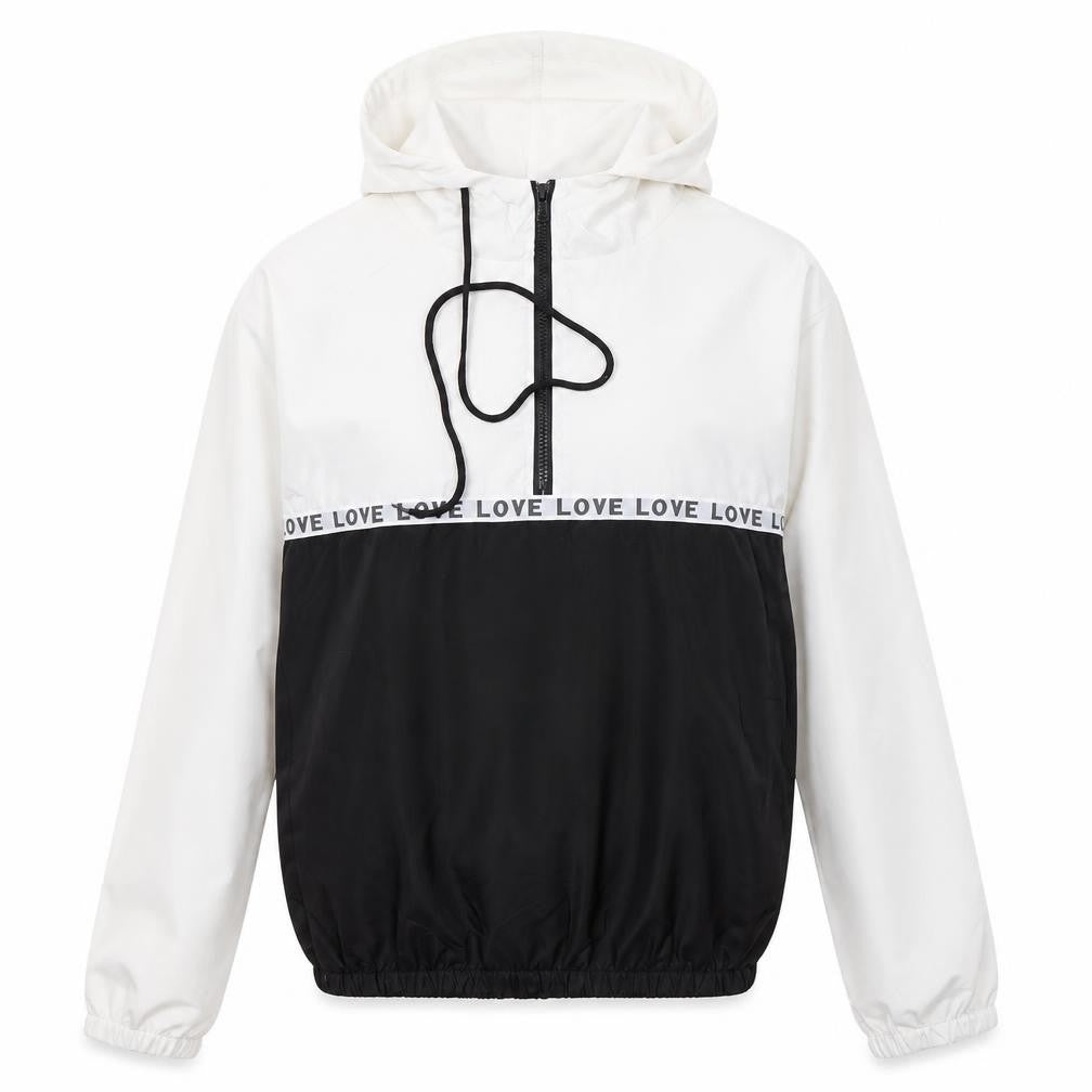 Zaful Women's White/Black Hooded Windbreaker S