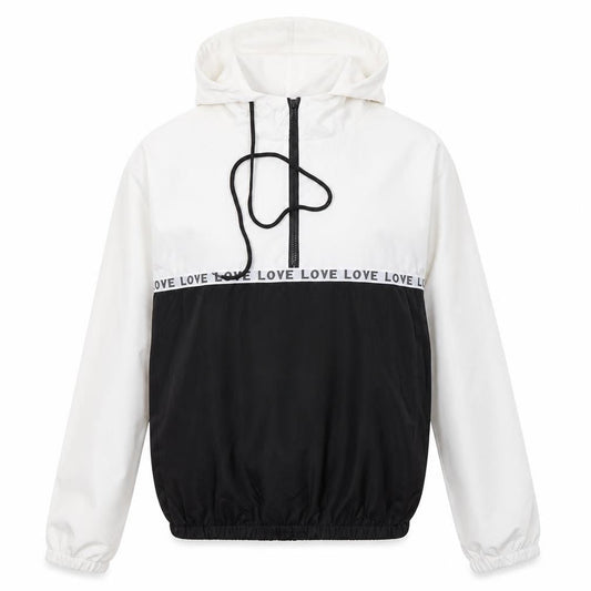 Front view of Zaful Women's White/Black Hooded Windbreaker S