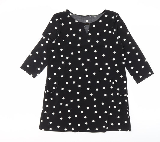 Wallis Women's Black Polka Dot Dress, Size 12, 3/4 Sleeve