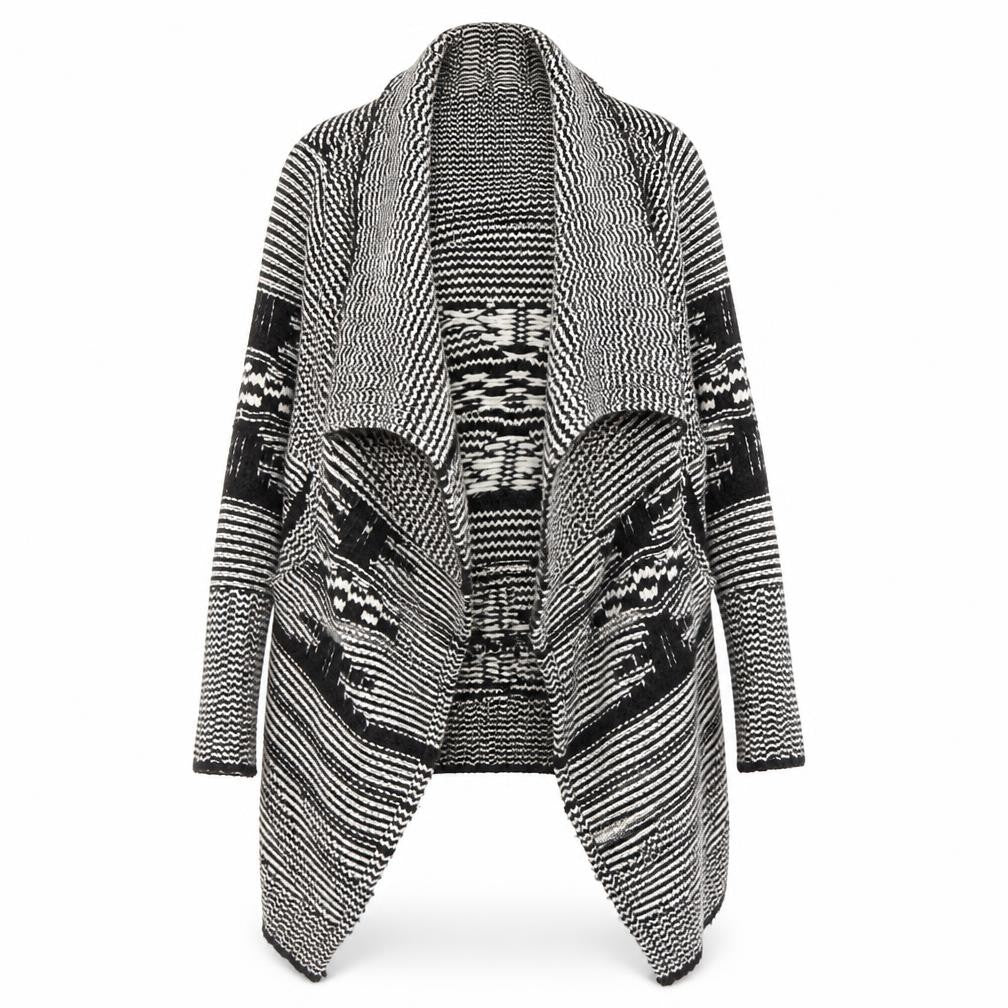 Retrap Women's Black Geometric Open Front Cardigan Size 12