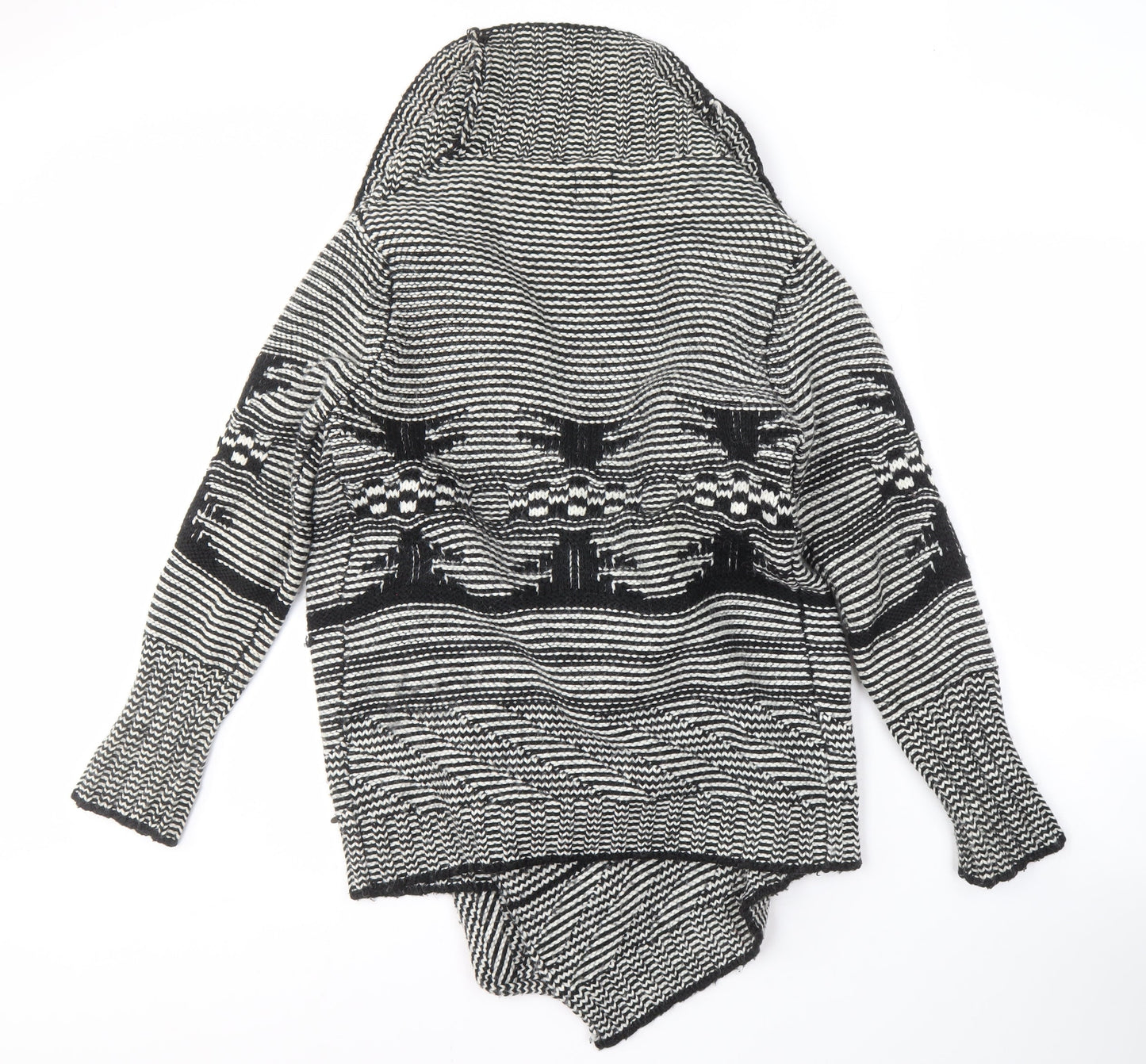 Retrap Women's Black Geometric Open Front Cardigan Size 12