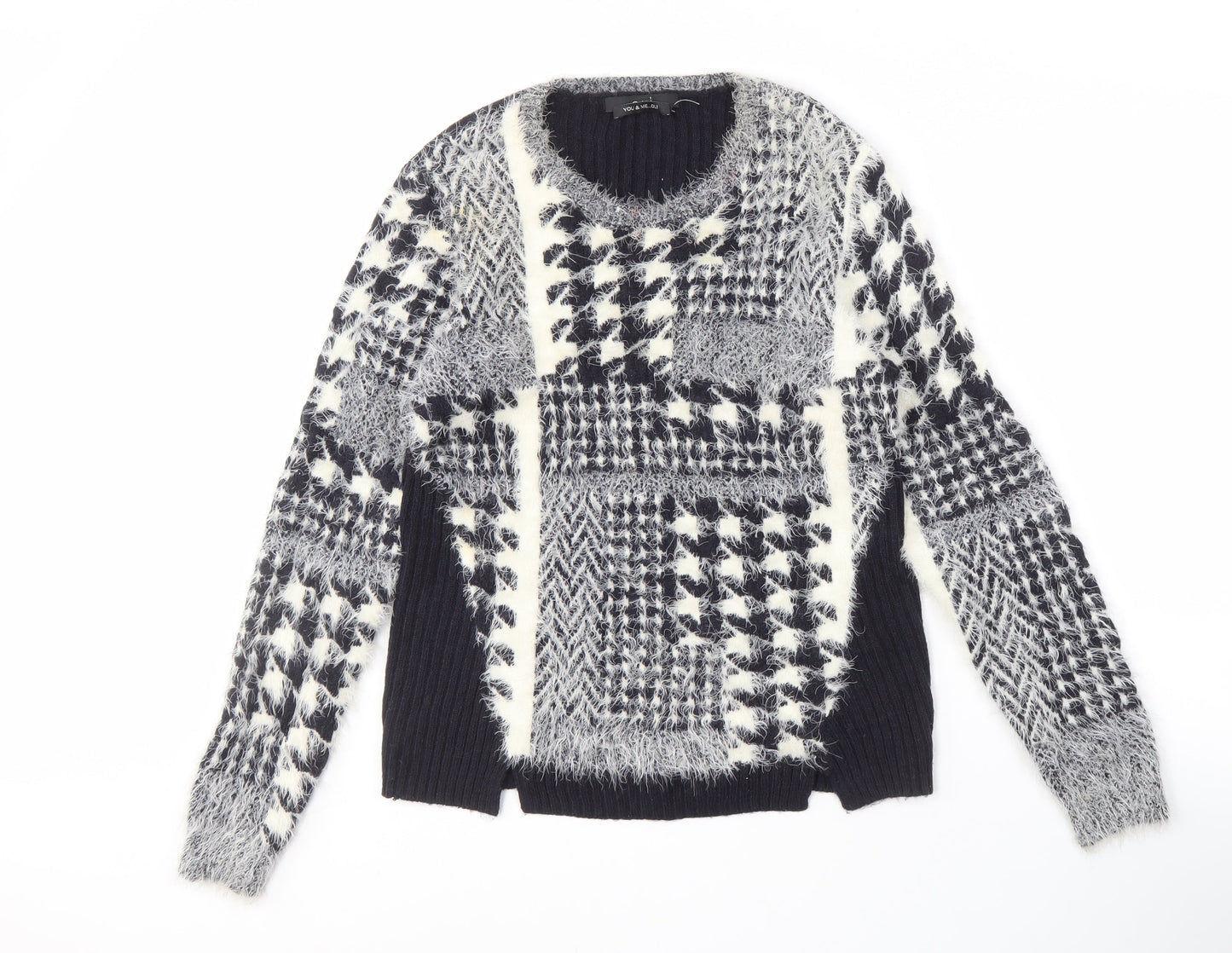 Oui Women's Geometric Pullover Jumper, Size 14, Black/White