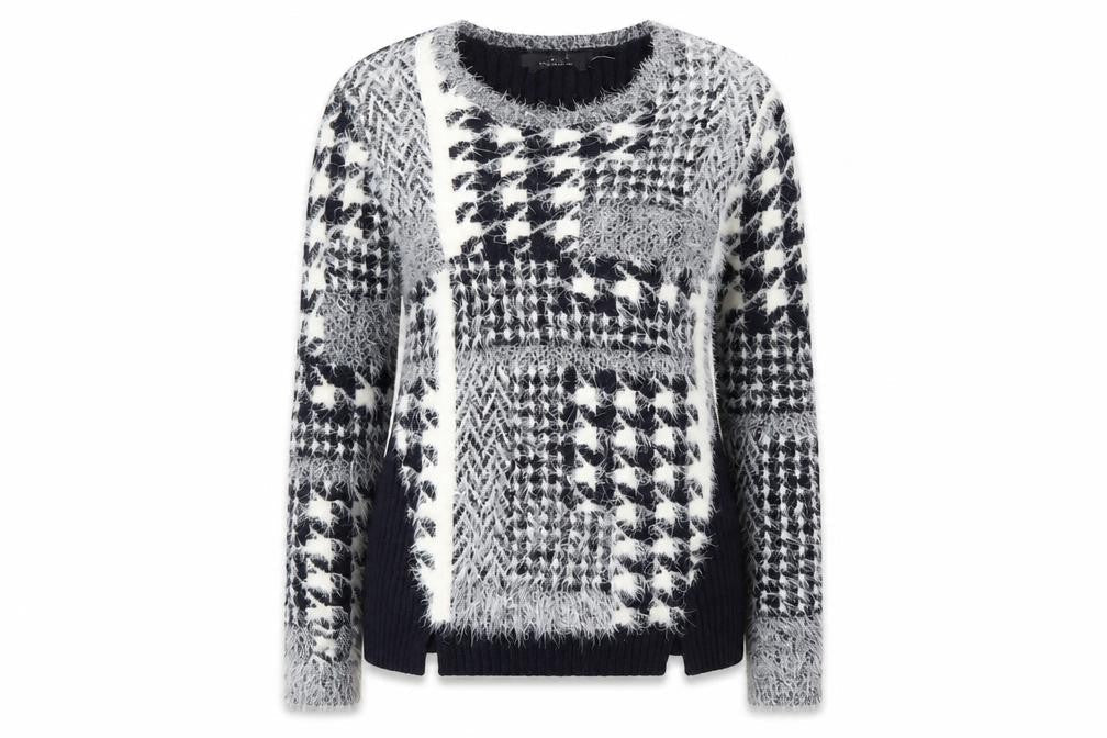 Oui Women's Geometric Pullover Jumper, Size 14, Black/White