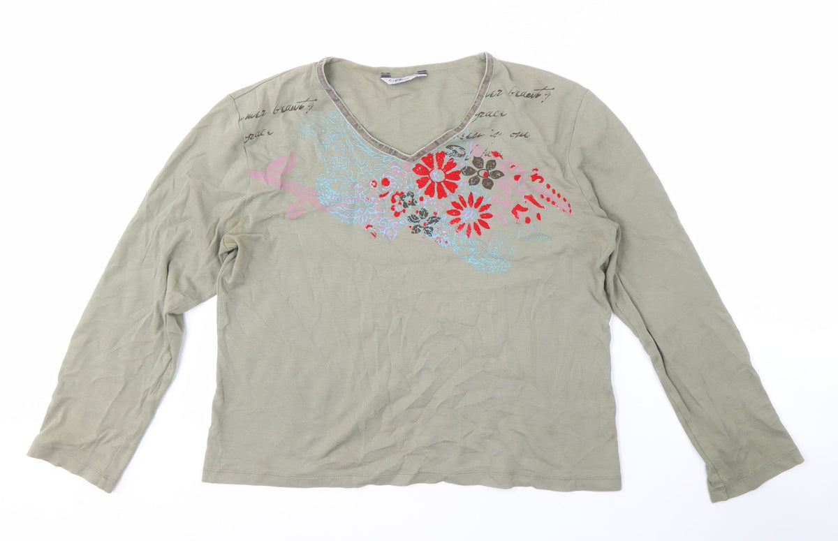 Harmony Women's Green Floral V-Neck T-Shirt XL