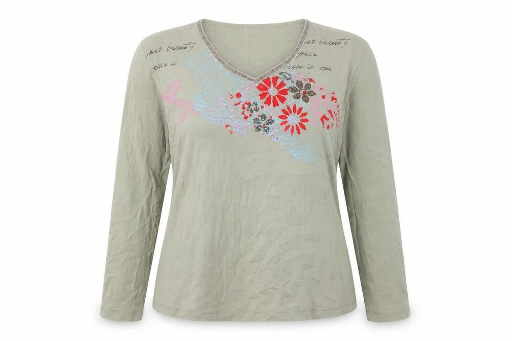 Harmony Women's Green Floral V-Neck T-Shirt XL