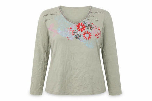 Harmony Women's Green Floral V-Neck T-Shirt XL