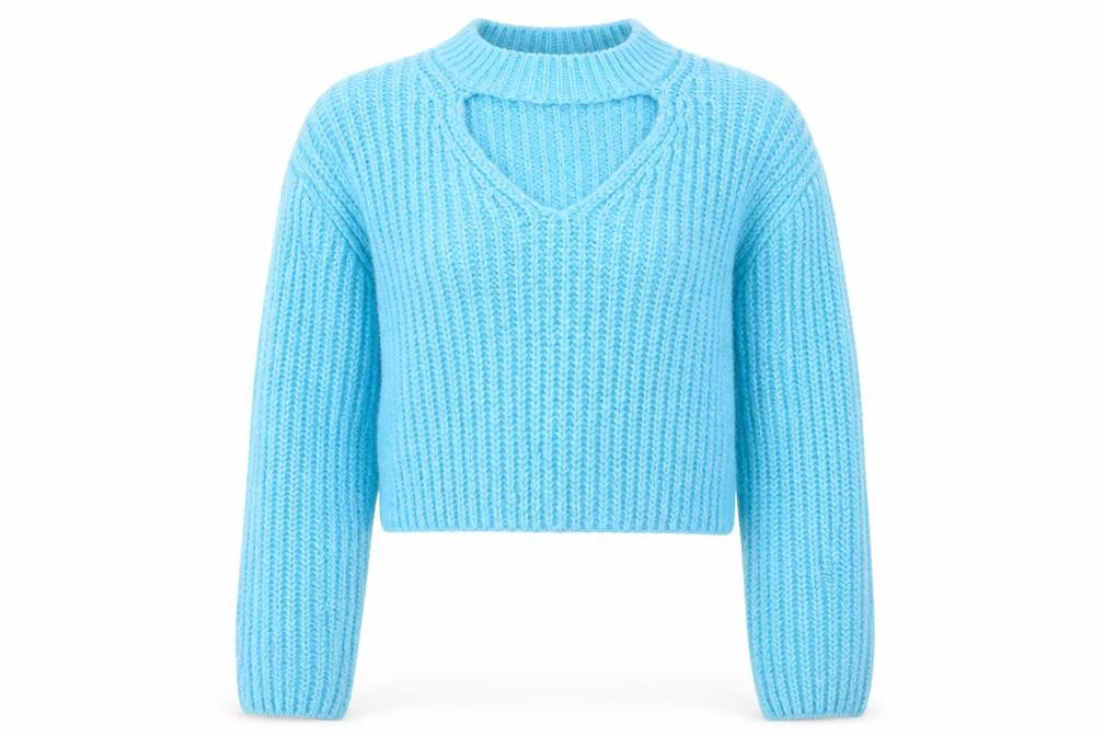 Zara Women's Blue Chunky Knit V-Neck Jumper M