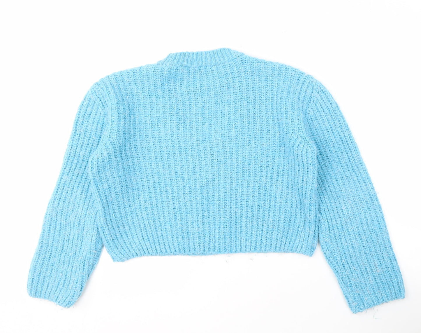 Zara Women's Blue Chunky Knit V-Neck Jumper M