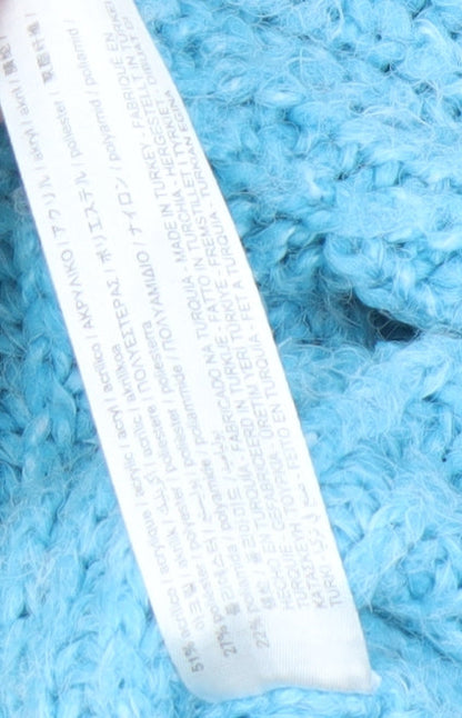 Zara Women's Blue Chunky Knit V-Neck Jumper M