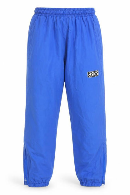 Front view of Asics Men's Blue Track Pants, size S, Gym & Training