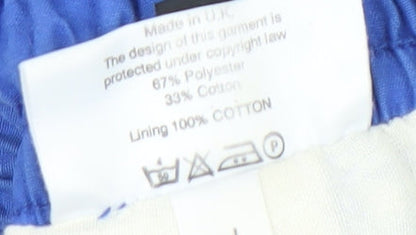 Close-up detail of Asics Men's Blue Track Pants, size S, Gym & Training