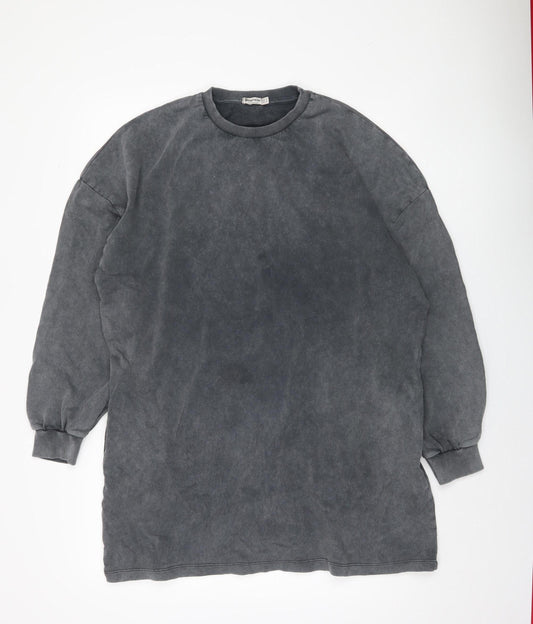 Stradivarius Women's Grey Cotton Pullover Sweatshirt, M