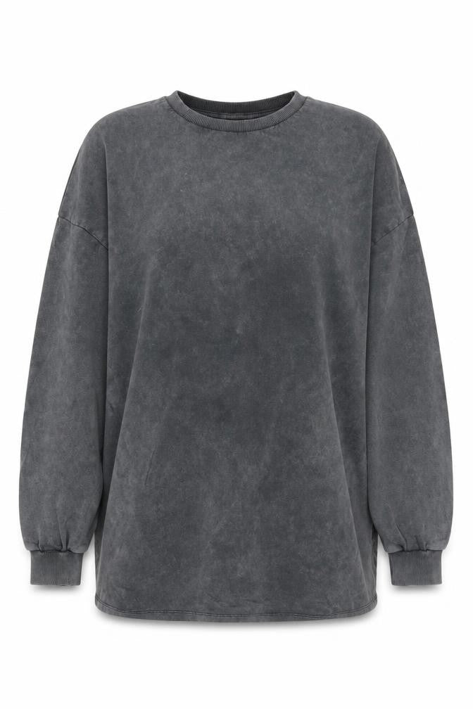 Stradivarius Women's Grey Cotton Pullover Sweatshirt, M