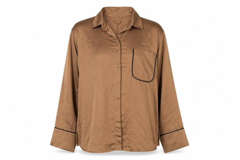 H&M Brown Satin Nightshirt, Unisex M, Collared Style