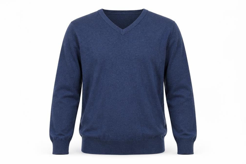 Marks & Spencer Men's Blue V-Neck Cotton Jumper, Size S