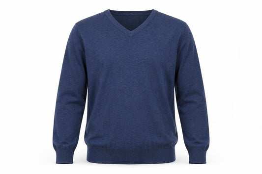 Marks & Spencer Men's Blue V-Neck Cotton Jumper, Size S