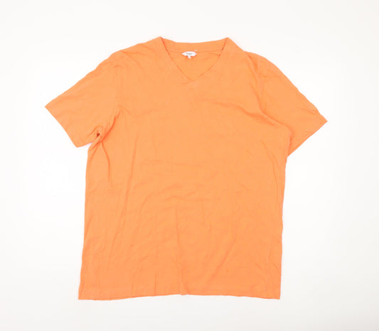Cotton Traders Men's Orange V-Neck T-Shirt, M, Short Sleeve