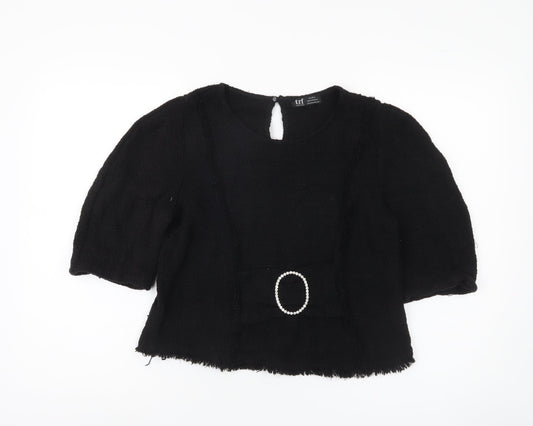 Zara Women's Black 3/4 Sleeve Buckle Blouse Size M