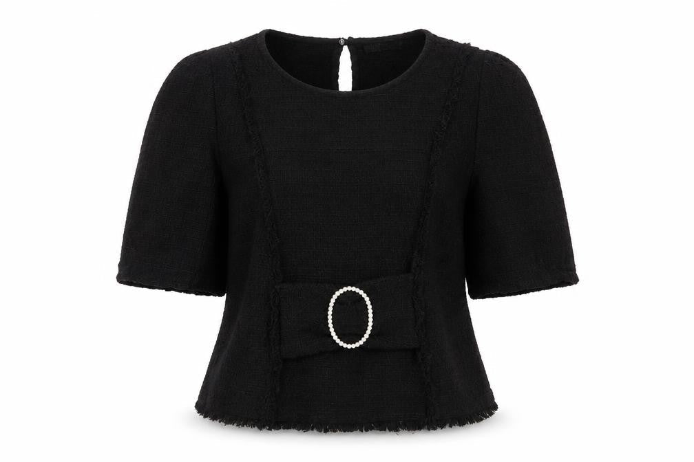 Zara Women's Black 3/4 Sleeve Buckle Blouse Size M