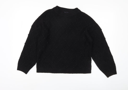 M&S Women's Black Beaded Argyle Jumper, Size S