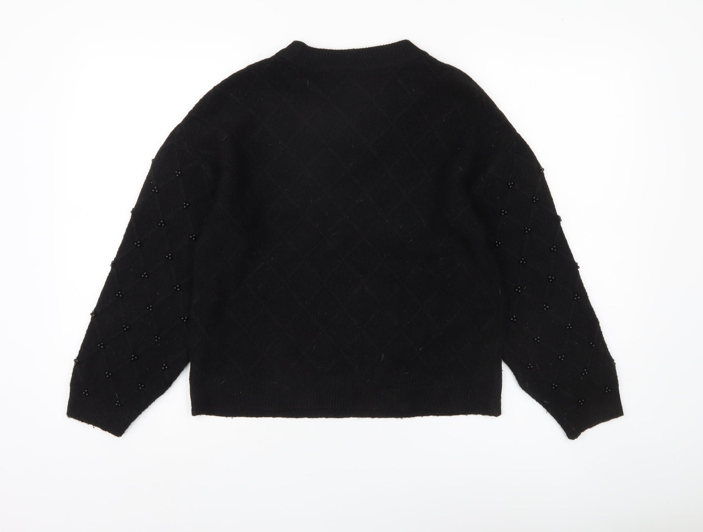 M&S Women's Black Beaded Argyle Jumper, Size S