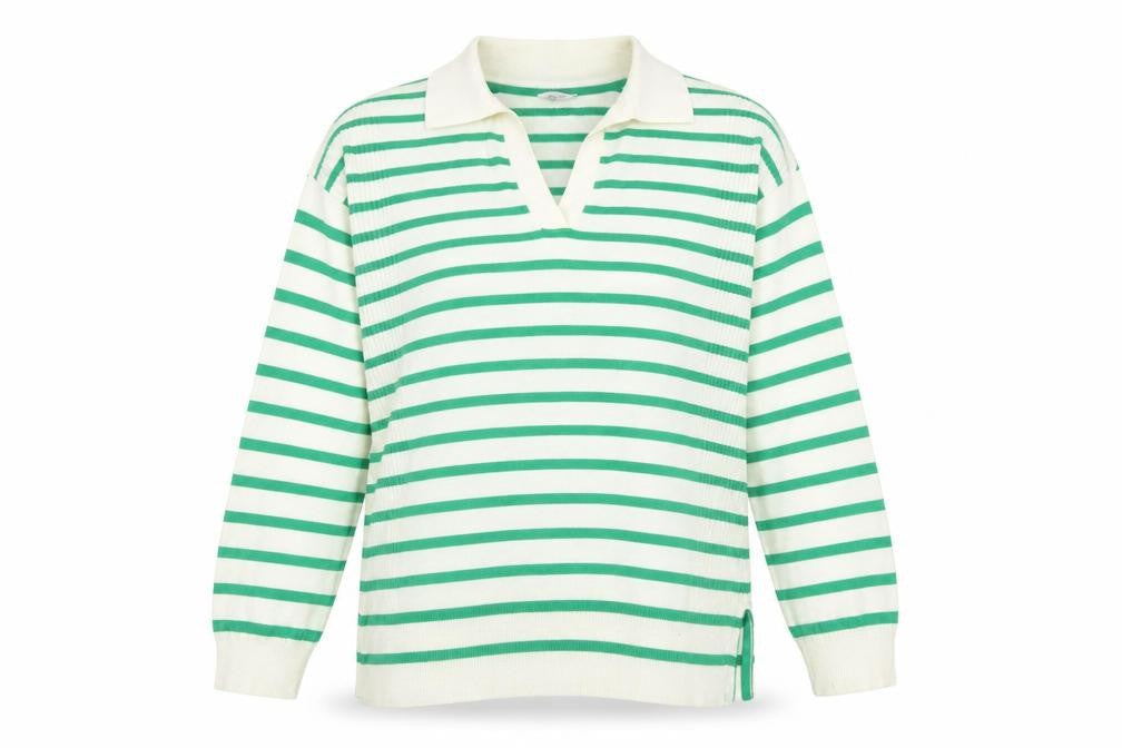 M&Co Women's Green Collared Striped Jumper Size 12