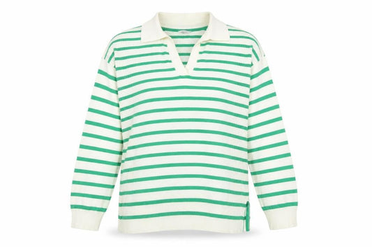 M&Co Women's Green Collared Striped Jumper Size 12