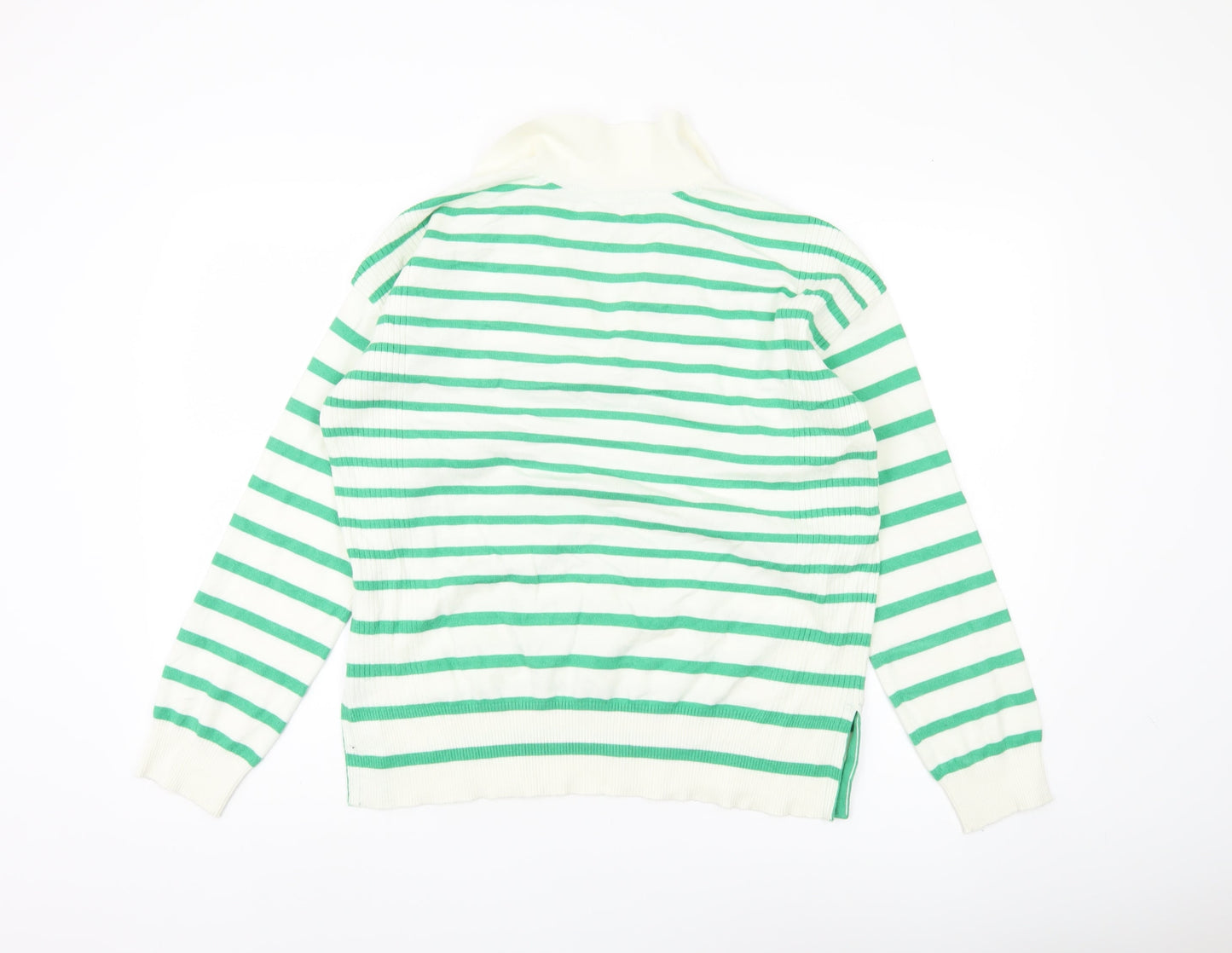 M&Co Women's Green Collared Striped Jumper Size 12