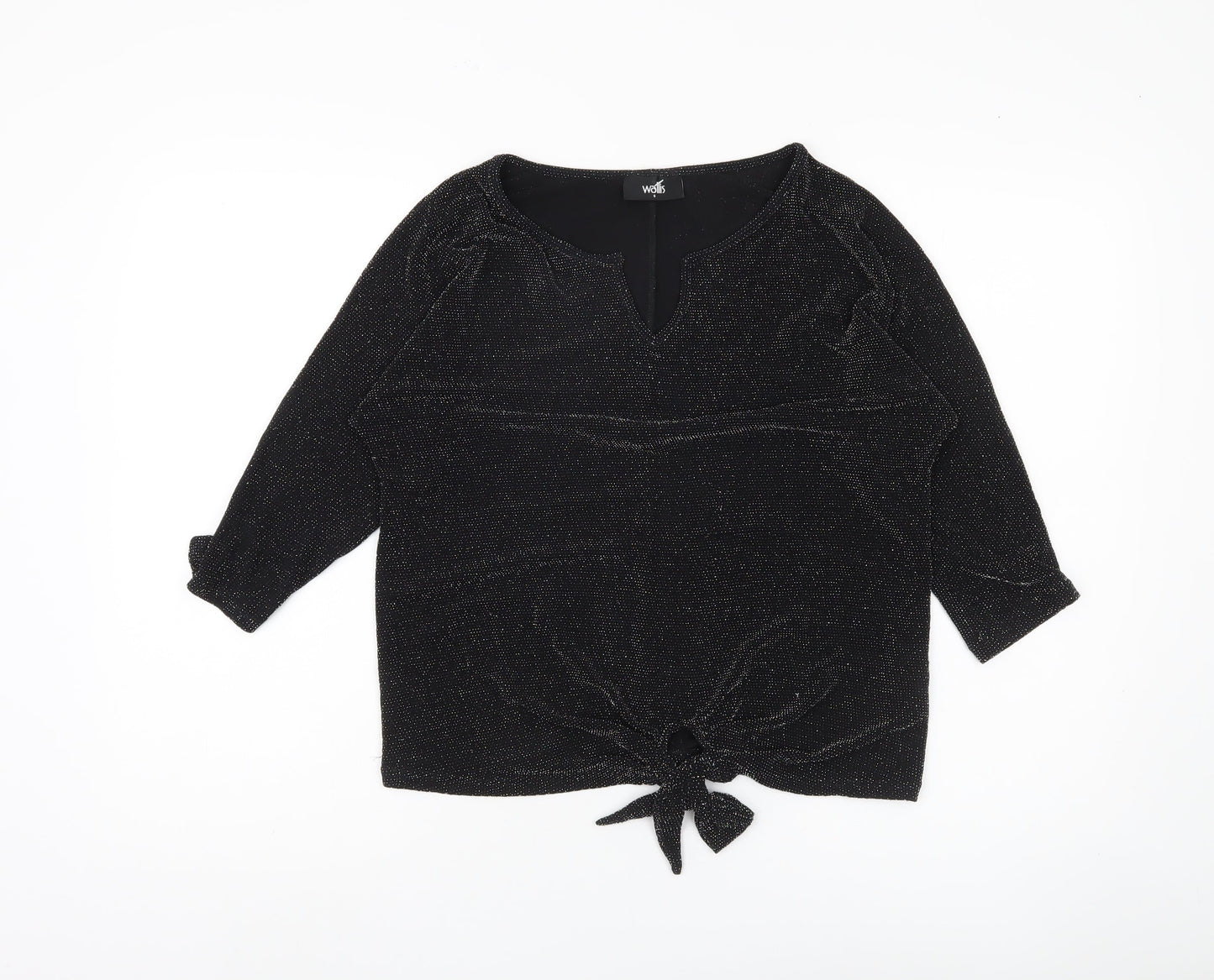 Wallis Women's Black Top, Size S, 3/4 Sleeve