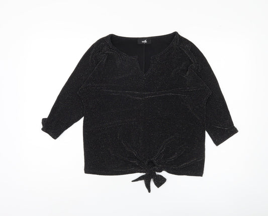 Wallis Women's Black Top, Size S, 3/4 Sleeve