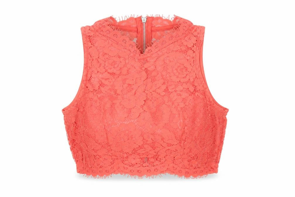 Topshop Women's Red Crop Lace Blouse Size 8