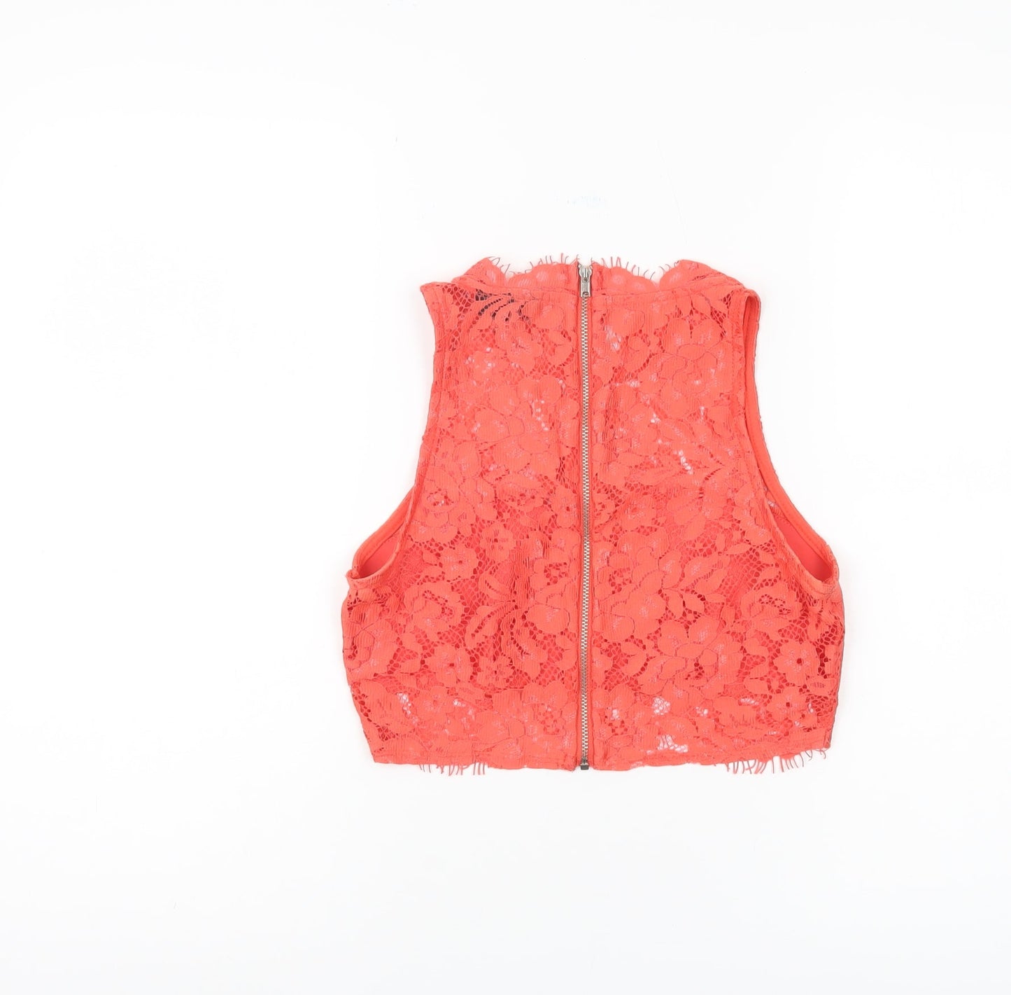Topshop Women's Red Crop Lace Blouse Size 8
