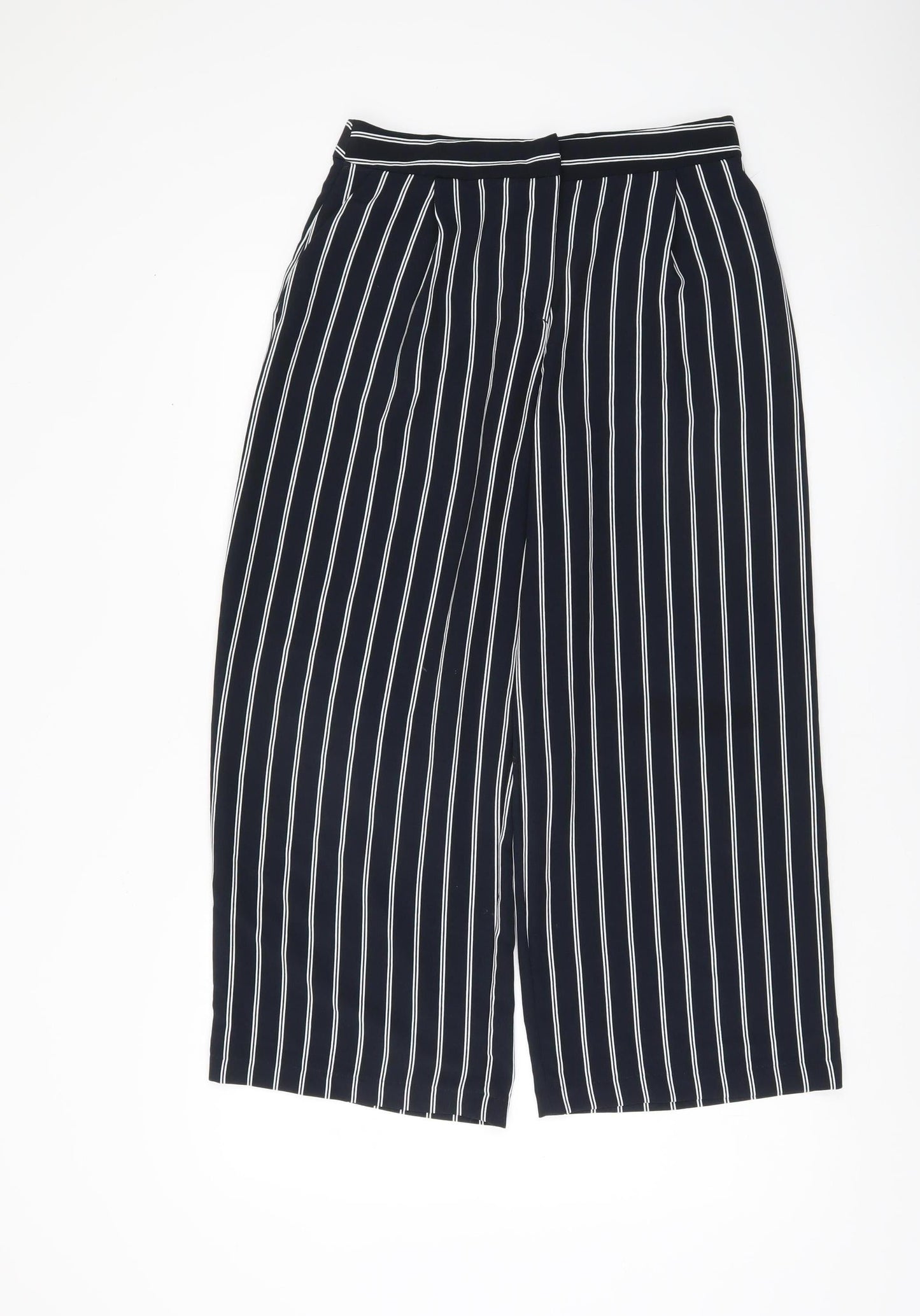 Monki Women's Black Striped Cropped Wide-Leg Trousers